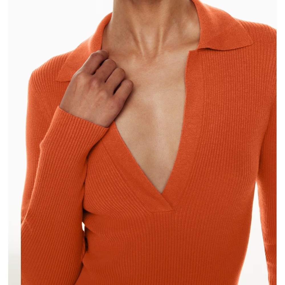 BABATON Orange Ribbed V Neck‎ Collar Long Sleeve Sweater Knit Top XL - Picture 2 of 10